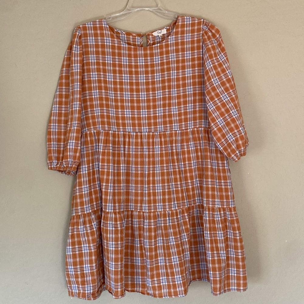 easel Orange Plaid Mini Dress